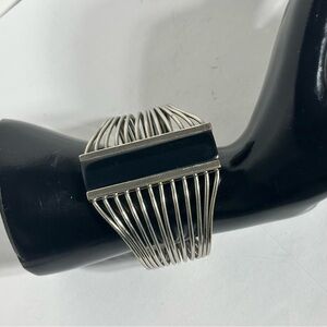 Modernist Avant Garde Cuff Bracelet Black Resin Inset Edgy Whimsigoth